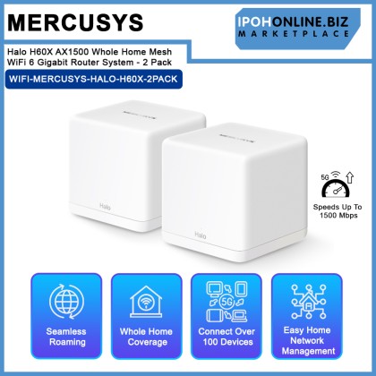 Mercusys Halo H60X AX1500 Whole Home Mesh WiFi 6 Gigabit Router System - 2 Pack Mercusys Halo H60X AX1500 Whole Home Mesh WiFi 6 Gigabit Router System - 2 Pack
